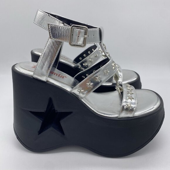 Demonia Dynamite Platform Wedge Sz 7 Silver Star Cutout Rave EDM Festival Gothic - Picture 3 of 15